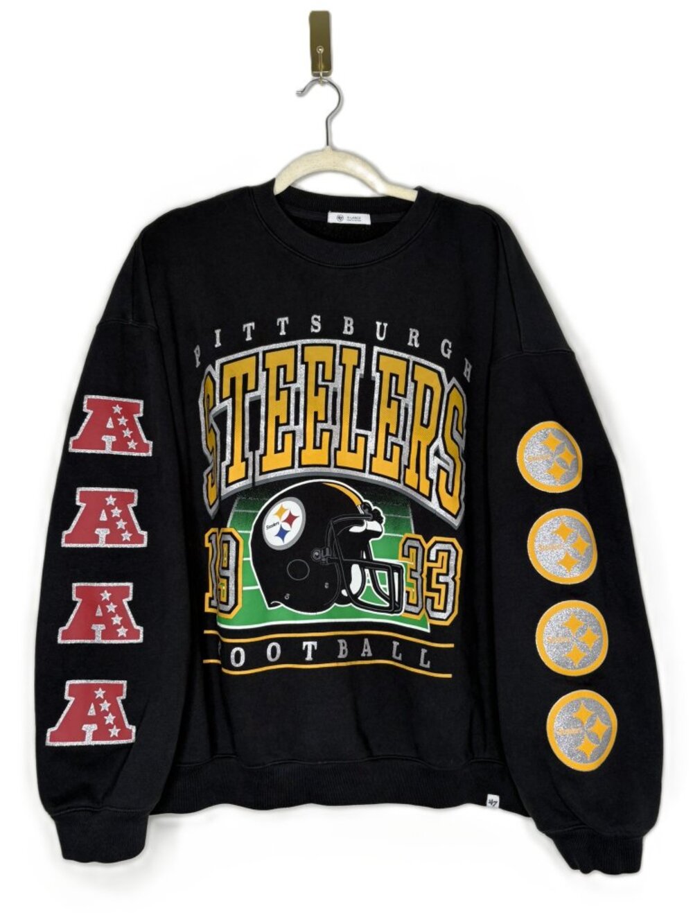 ’47 Brand Pittsburgh Steelers Go Big Oversized Sweatshirt – Black – Women's XL
